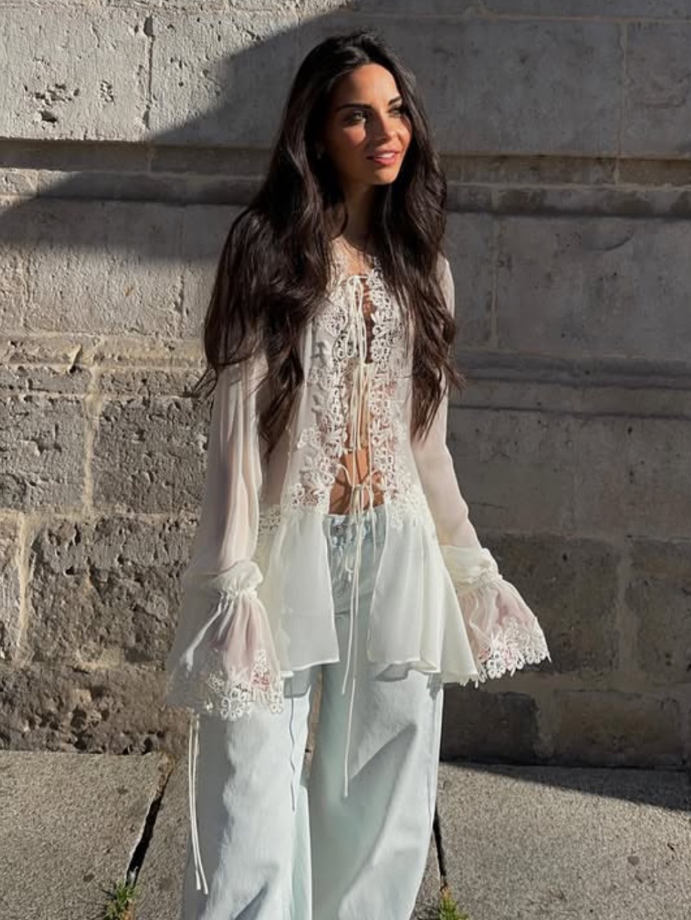 NWT Zara ZW Collection Combination Lace Blouse